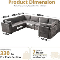 Large 7 Seat Modular Sectional Sofa with Ottoman Seat Corduroy Sleeper Sectional Sofa Bed Oversized Convertible Modular Couch for Living Room