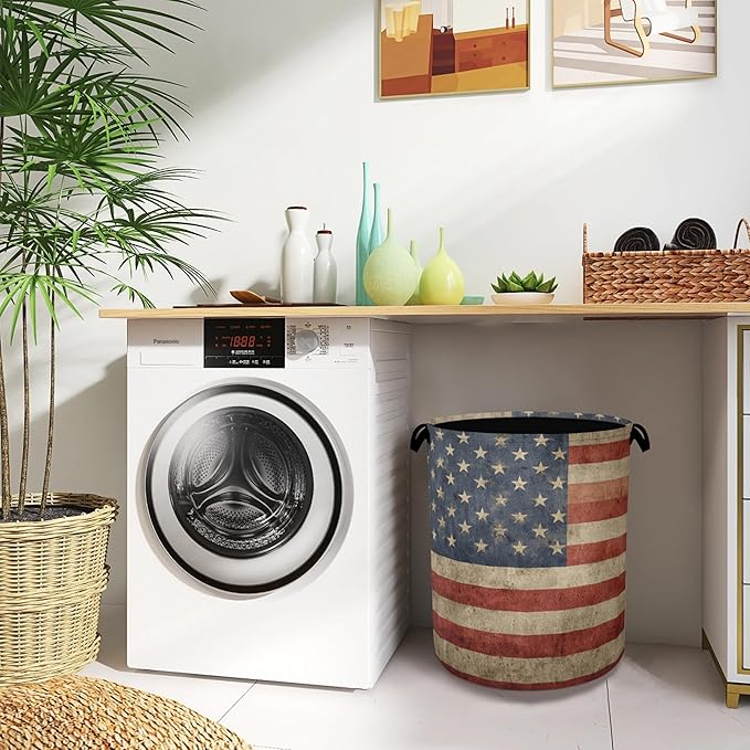 Vintage Flag Laundry Basket,Oxford Cloth Laundry Hamper with Handle Foldable Portable Clothes Storage Basket for Bathroom Bedroom Dorm Room 16" x 20.8"