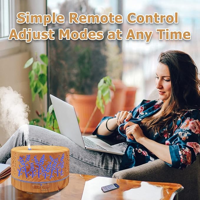 Diffusers for Essential Oils Large Room 600ml,Essential Oil Diffusers for Home with R/C,Cool Mist Humidifier,7 Colors Lights & 3 Mist Mode Waterless Auto Off for Office