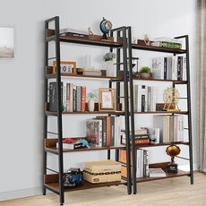 Himimi Ladder Bookshelf, 5 Shelf Bookcase Industrial Bookshelf Wood and Metal Bookshelves, Plant Flower Stand Rack Book Storage Shelves for Living Room, Bedroom, Home Office (2 PCS)