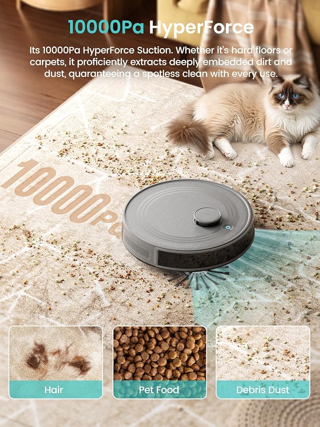 Lefant LiDAR Robot Vacuum and Mop Combo, 10000Pa Suction, 75-Day Self-Emptying Base with Multi-Floor Mapping, 240Min Runtime, Ideal for Pet Hair & Carpets, Wi-Fi/Alexa/App Control, M2S Plus