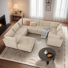 Large 8 Seat Modular Sectional Sofa with Ottoman Seat Corduroy Sleeper Sectional Sofa Bed Oversized Convertible Modular Couch for Living Room