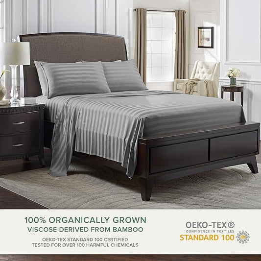 Pure Bamboo Twin Sheets, Genuine 100% Organic Viscose Derived from Bamboo Bed Sheet Set, Luxuriously Soft & Cooling, Double Stitching, 2 Year Quality Promise (Twin, Jacquard Stone)