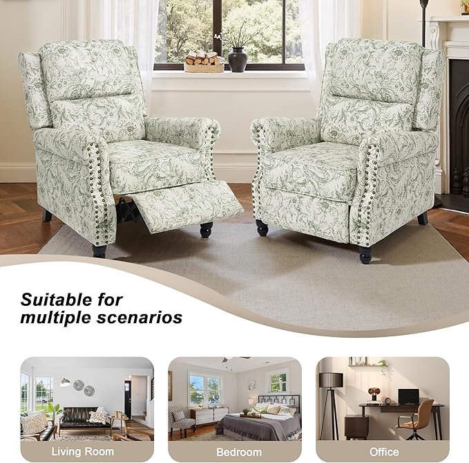 Recliner Chair, Modern Pushback Armchair with Adjustable Backrest & Footrest for Bedroom, Living Room (Rococo Green,Set of 1)