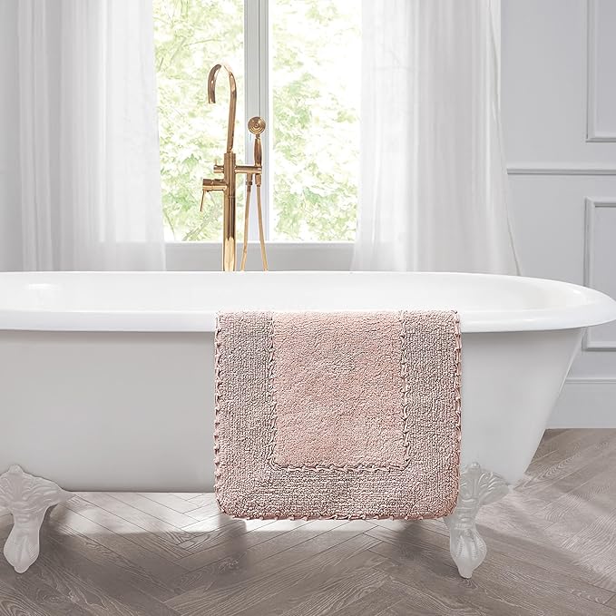 Laura Ashley Ruffle Border Blush Pink 27"x 45" 100% Cotton Bath Rug