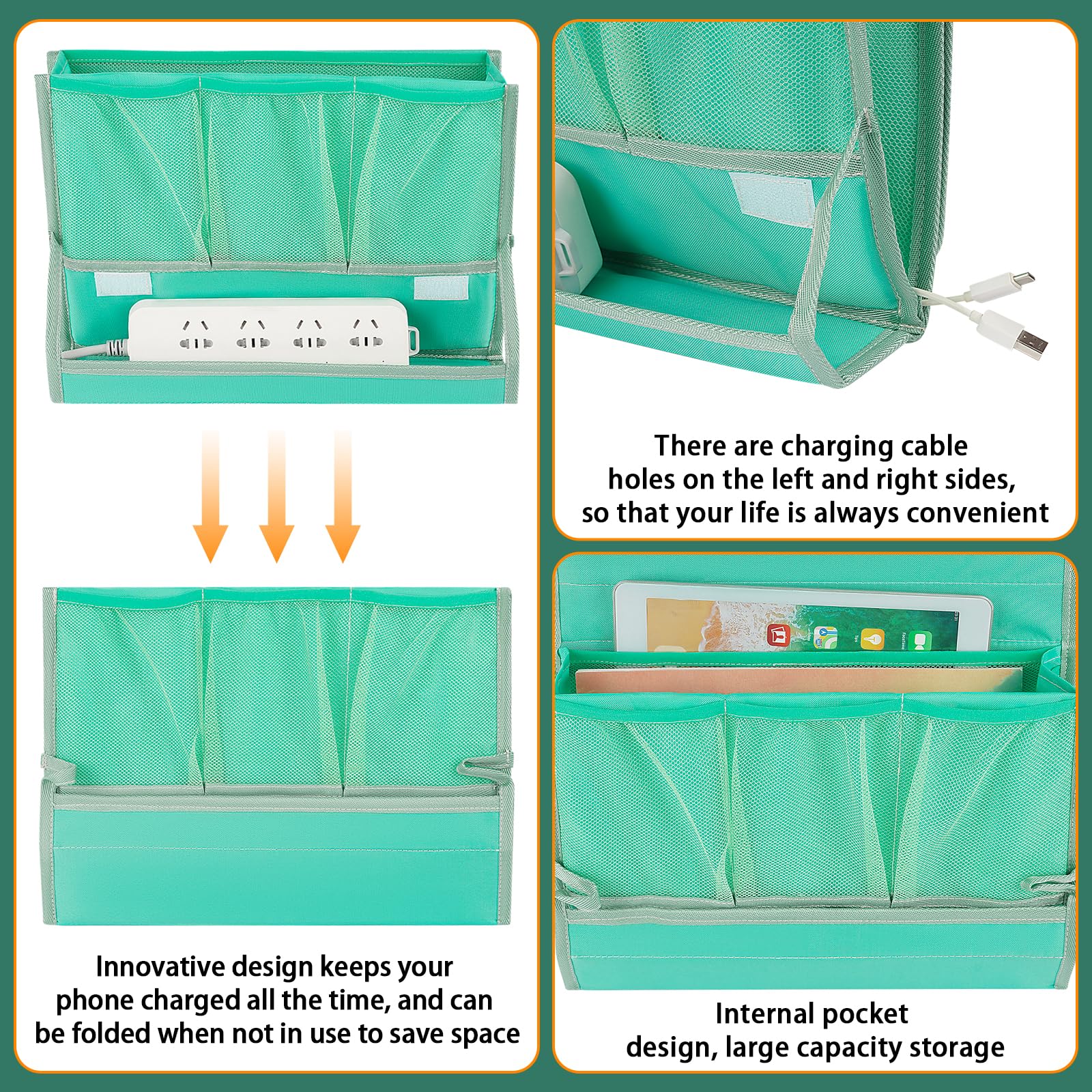Bedside Caddy Bedside Storage Organizer Bedside Organizer with Power Strip Holder and 2 Adjustable Straps for Home Bunk Bed College Dorm Sofa (White) Dormly