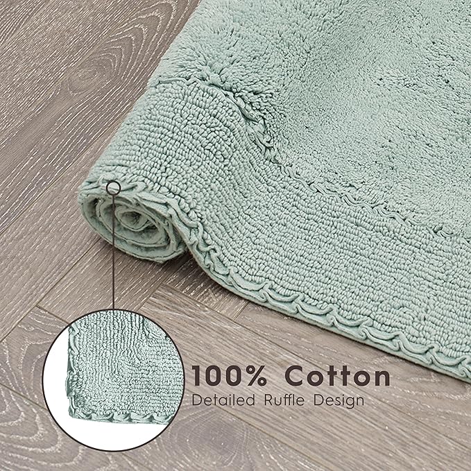 Laura Ashley Ruffle Border 100% Cotton Bath Rug, Aqua, 20"x 34"