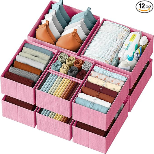 Drawer Organizer Set of 12 Pink - Nursery, Bedroom, Closet Organizer & Storage