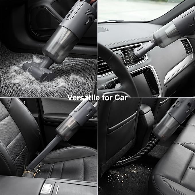 Handheld Vacuum Cordless, 5-in-1 Car Vacuum Portable Cordless 30 Mins Rapid Rechargeable Hand Vacuum Brushless Motor 19000Pa Strong Suction, Dust Busters for Car Home with 4 Nozzles, Gray