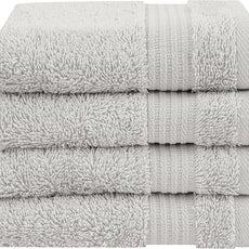 Cotton Paradise 100% Cotton Turkish Washcloth Set for Bathroom, 4 Piece Soft Absorbent Small Hand Face Towels Wash Rags, Silver Grey