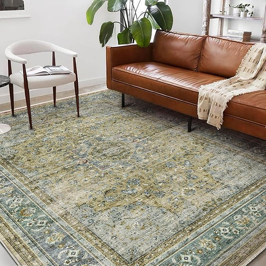 Washable Area Rug 8'x10' Boho Design Non-Shedding Non-Slip Easy Care Ideal for High Traffic Areas in Living Room Bedroom Office Coffee Table Kitchen Large Carpet