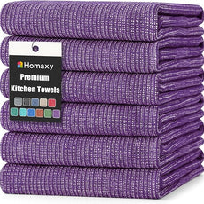 Homaxy Premium Kitchen Towels(18”x 28”, 6 Pack), Large Cotton Kitchen Hand Towels, Flat and Terry Dish Towels, 380 GSM Highly Absorbent Tea Towel Set with Hanging Loop, Purple