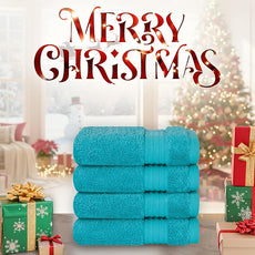 Cotton Paradise 100% Cotton Turkish Washcloth Set for Bathroom, 4 Piece Soft Absorbent Small Hand Face Towels Wash Rags, Aqua Blue