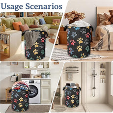 Cute Cat Dog Paw Prints Laundry Basket,Foldable Oxford Cloth Laundry Hamper With Handle, 20.8