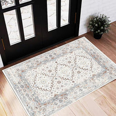 Area Rug 2x3 Washable Rug Door Mat Vintage Distressed Doormat Indoor Entrance Traditional Thin Floral Print Non Slip Carpet for Kitchen Bathroom Bedroom Living Room