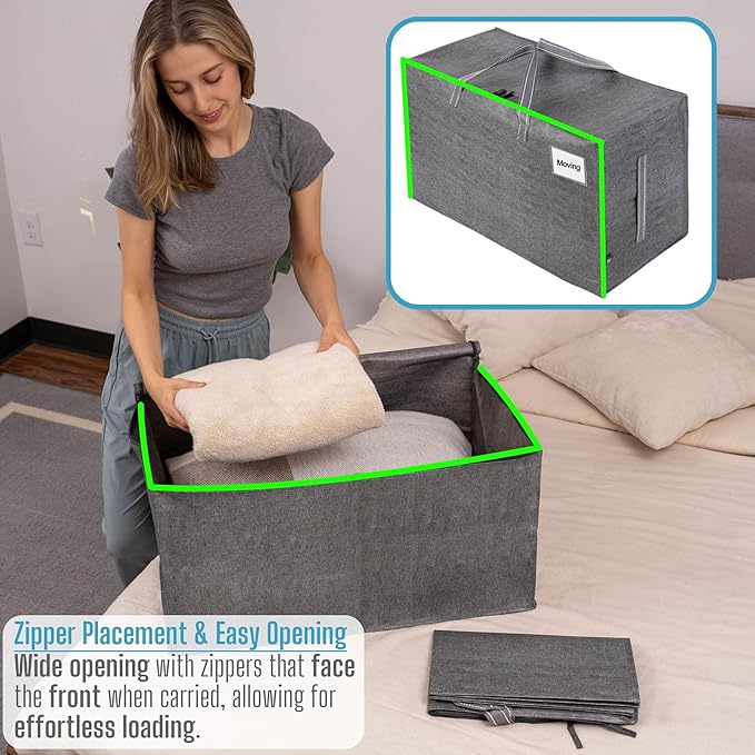 VENO 10 Pack Moving and Storage Bags, Heavy Duty, Alternative to Moving Boxes, Large Packing Totes Supplies for College Dorm Room with Zipper for Clothes, Wide Open Design (Dark Gray, 10 Pack)