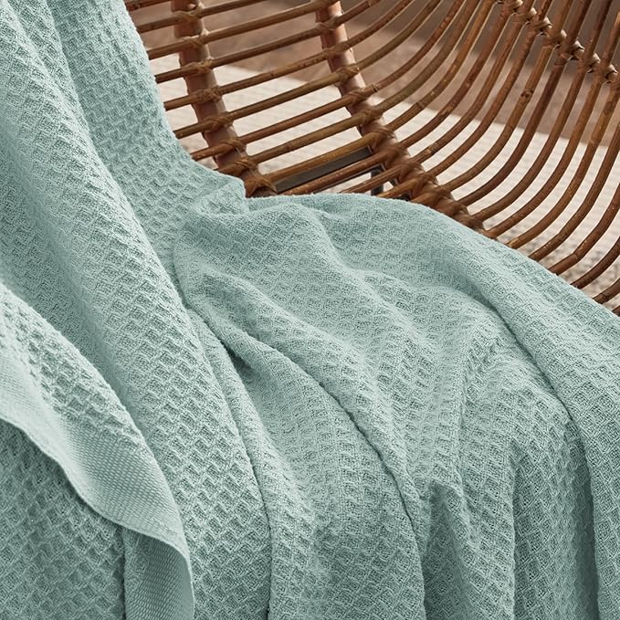 Bedsure Gentlesoft 100% Cotton Blanket Twin XL Size for College Dorm - Breathable and Soft, Waffle Weave Twin Blanket for Summer, Dorm Room Essentials, Mint, 66x90 inches