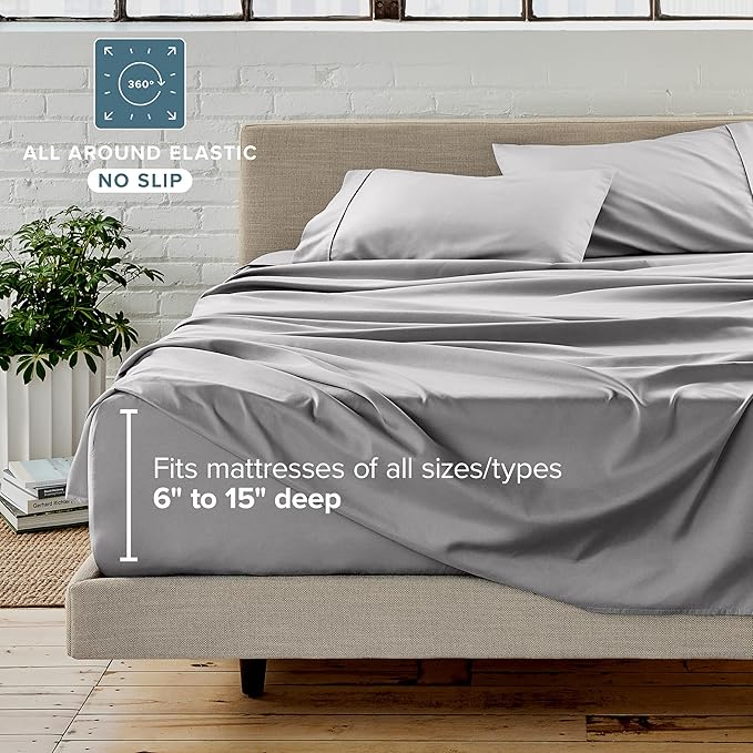Bare Home Bed-in-A-Bag 5 Piece Comforter & Sheet Set - Twin - Goose Down Alternative - Ultra-Soft 1800 Premium Bed Set (Twin, Light Grey/Light Grey)