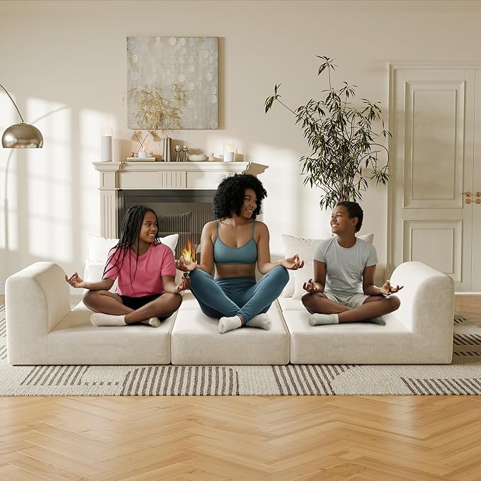 Modular loveseat with Ottoman, L-Shape Boneless Couch, Customizable Sectional Couch, Free Combination Design Sleeper Sofa, Cloud Mist
