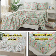 FADFAY Sheets Set Full Pink Rose Floral Shabby Yellow Peony Bed Sheet Set Vintage Farmhouse Cotton Soft Breathable With Deep Pocket Fitted Sheet 4Pcs, Full Size