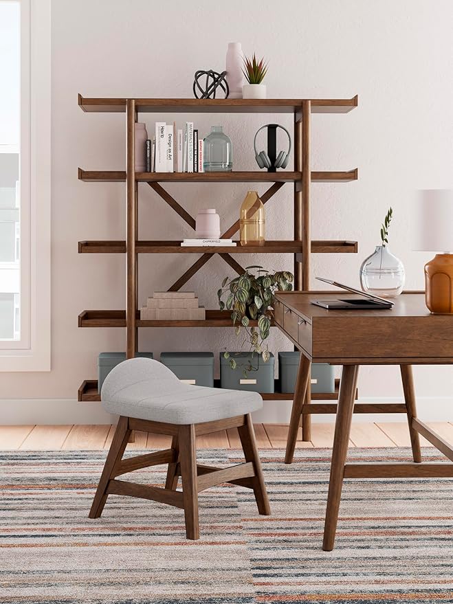 Signature Design by Ashley Lyncott Casual Upholstered Armless Home Office Desk Chair with Backless Design, Light Gray & Light Brown