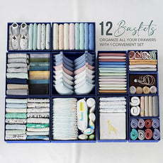 Drawer Organizer Set of 12 - Navy Dresser Organizer for Nursery, Bedroom & Closet