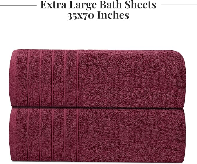 Tens Towels Pack of 2 Extra Large Bath Sheets 35 x 70 Inches, 100% Cotton, Larger & Lighter Weight, Quicker to Dry, Super Soft & Absorbent, Oversized Bath Towels, Burgundy