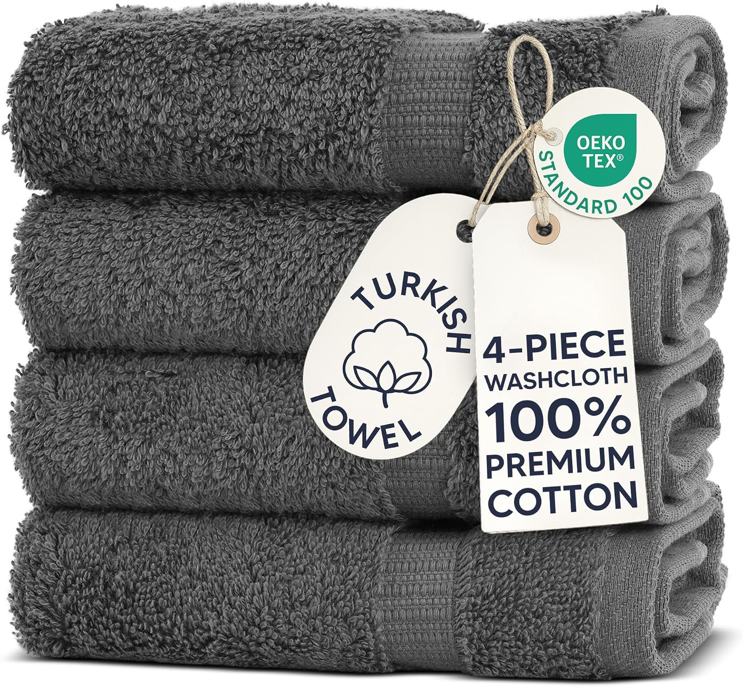 Chakir Turkish Linens 4 Piece Bath Towel Set, 100% Cotton Luxury Turkish Towels for Bathroom, Soft Absorbent Bath Towels, 27 x 54 Inches, Gray