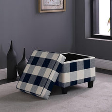 HomePop Home Decor | K7342-F2262| Classic Square Storage Ottoman with Lift Off Lid | Ottoman with Storage for Living Room & Bedroom, Black Plaid Large