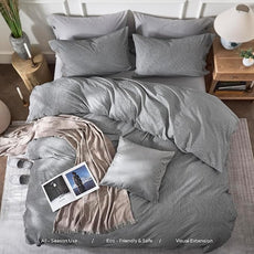 JELLYMONI Cotton Duvet Cover Queen Size - Black Vertical Pinstriped Comforter Cover with Button 100% Washed Cotton 3PCS Breathable Soft Solid Bedding Set Duvet Cover 90×90in & 2 Pillowcases