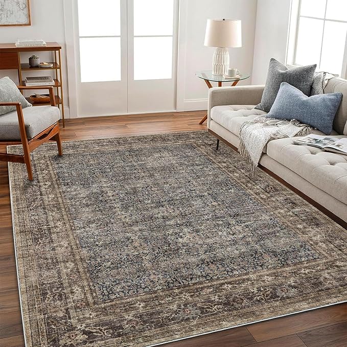 Area Rug 5'x7' Washable Rug Traditional Floor Cover Thin Retro Kitchen Indoor Distressed Non Slip Carpet for Living Room Bedroom Dining Room