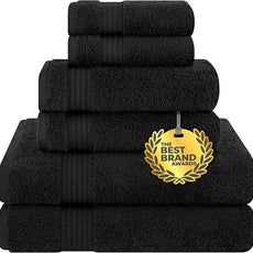 Cotton Paradise Black 6 Piece Towel Set, 100% Cotton Turkish Towels for Bathroom, 2 Bath Towels 2 Hand Towels 2 Washcloths Soft Fluffy Bathroom Towels