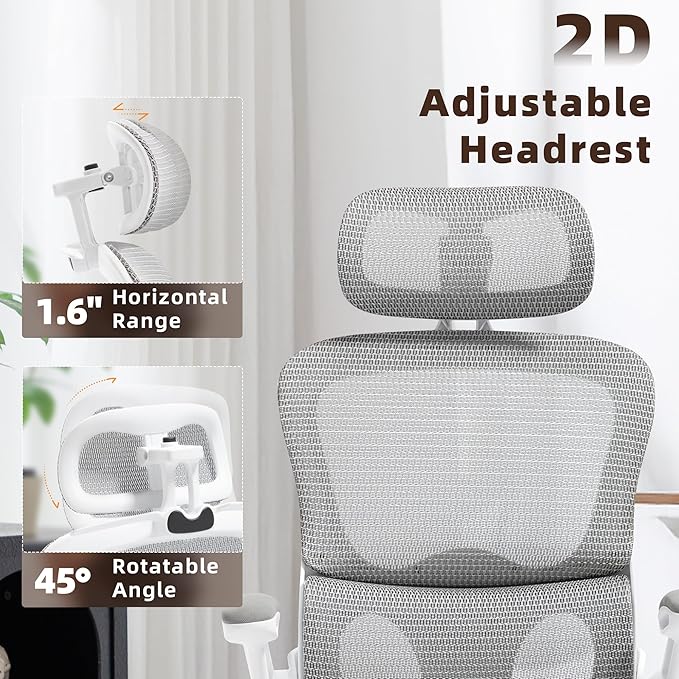 Ergonomic Office Chair, Adjustable High Back Desk Chair with Headrest Footrest 2D Lumbar Support - Executive Breathable Mesh Comfy Swivel Rolling Reclining Computer Task Chairs for Home Office Gaming