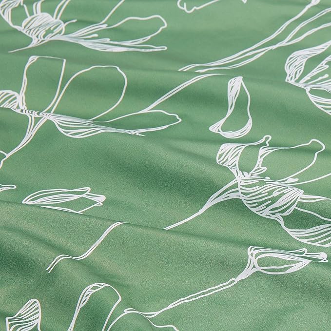 Amazon Basics Lightweight Microfiber Comforter Sets, 7 Pieces, Green, Floral, King
