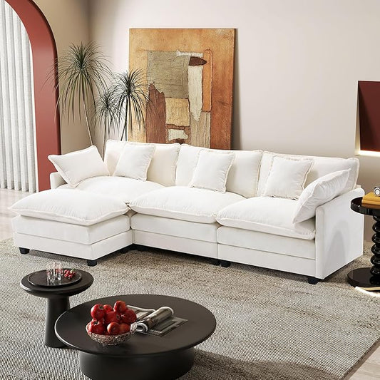113.4" Modular Sectional Sofa,L Shaped Couch for Living Room,Modern Deep Seat Sofa 3 Seater Chenille Fabric Comfy Cloud Couches with Throw Pillows & Movable Ottoman
