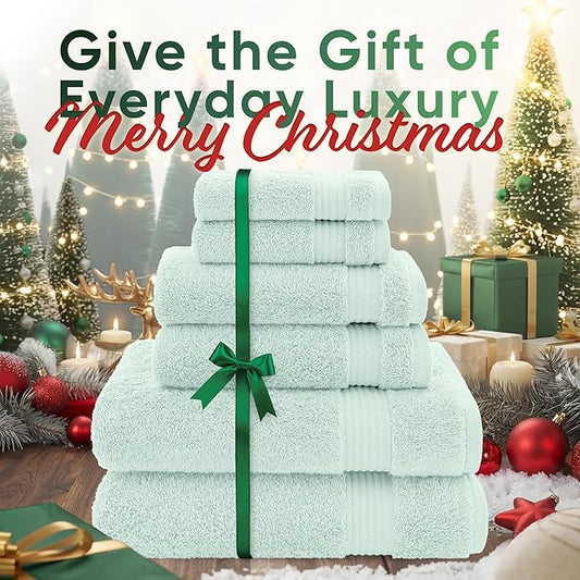 American Veteran Towel, 100% Cotton Turkish 6 Piece Towel Set, Luxury Towels Set of 6 for Bathroom Essentials, 2 Bath Towel 2 Hand Towel 2 Washcloth, Mint Green