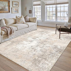 9x12 Area Rug Beige Grey Abstract Living Room Bedroom Washable Carpet Neutral Modern Non Slip Soft Low Pile Indoor Large Throw Rug for Dining Room Office