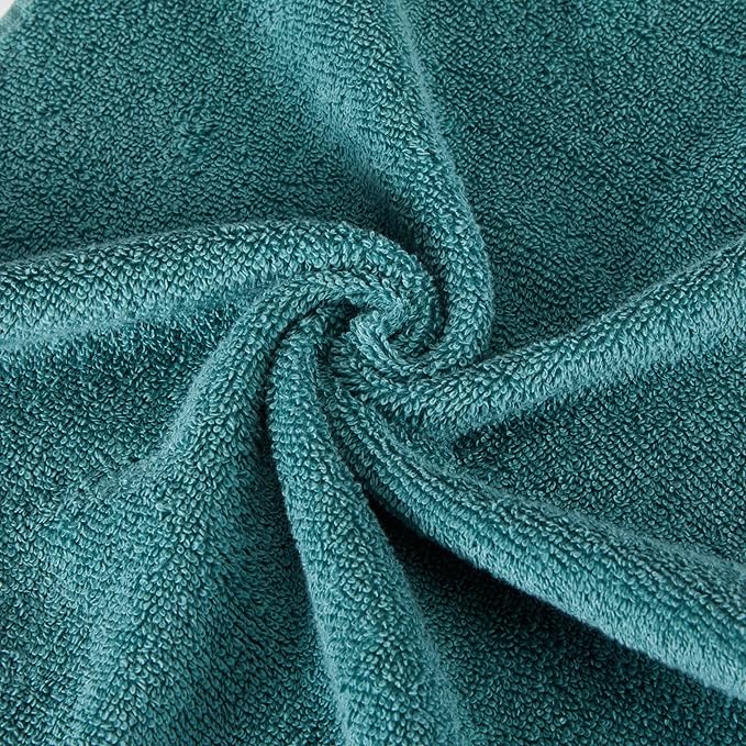 Amazon Basics Fade Resistant Bath, Hand and Washcloth Towel Set, 100% Cotton, Set of 6, 30 x 54 inches, Teal Green