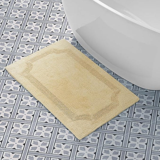 Laura Ashley - Reversible Cotton Bath Mat, Premium Bathroom Décor, Machine Washable Bathroom Rug, Highly Absorbent, 21"x34", Yellow