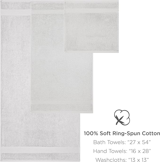 Arkwright 100% Cotton Luxury 36 Piece Bath Towel Sets Bulk - Case of 6 - Soft & Absorbent 600 GSM, Quick-Drying, Perfect for Beach Houses, Hotels, and Rental Properties, Pewter Grey
