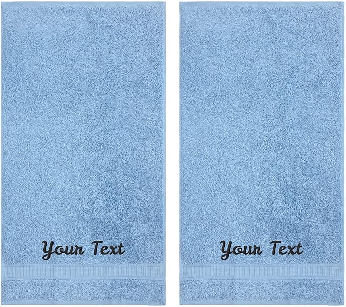Personalized Towels, Hotel & Spa Quality, Super Soft, Highly Absorbent, Bathroom Towel Sets, 100% Turkish Genuine Cotton Monogrammed Towels 2 Piece Hand Towel Set for Face, Dorm, Gym & Spa, Blue