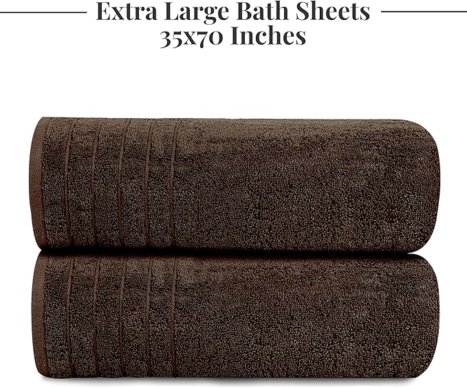 Tens Towels Pack of 2 Extra Large Bath Sheets 35 x 70 Inches, 100% Cotton, Larger & Lighter Weight, Quicker to Dry, Super Soft & Absorbent, Oversized Bath Towels, Brown