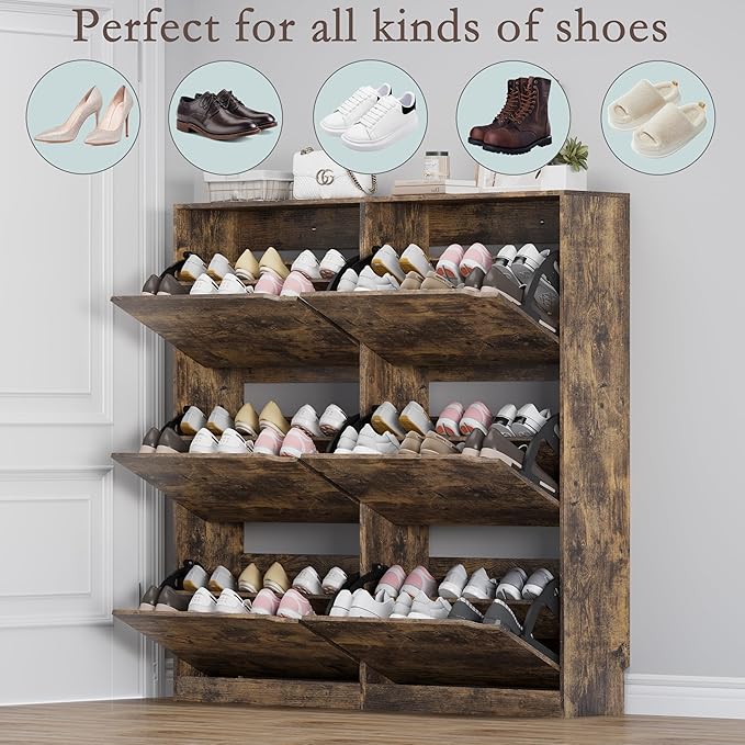 Shoe Cabinet with 6 Flip Drawers, Slim Narrow Shoe Storage Cabinet, Freestanding Shoe Organizer for Entryway, Hallway, Foyer