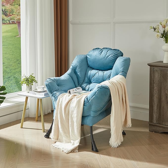 HollyHOME Lazy Chair with Armrest and Side Pocket, Comfy Accent Lounge Chair,Leisure Sofa Armchair for Living Room, Bedroom, Dorm, or Small Spaces, Oversized Reading Sofa Chair, Textured Blue