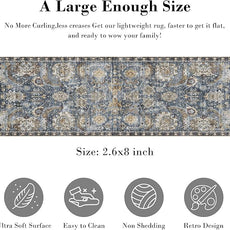 RUGSURE Washable Area Rugs - Perfect for Living Room, Bedroom, Kids Room, Nursery - Stain & Water Resistant Non-Slip, Pet & Child Friendly, Vintage Tribal Area Rugs (Navy, 2'6'' x 8')
