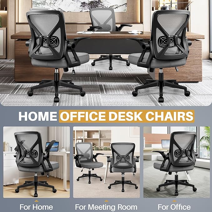 FelixKing Office Chair - Ergonomic Desk Chair Breathable Mesh Task with Wheels and Lumbar Support Home Desk Office Chairs with Flip up Armrest Rolling Swivel for Home Computer Dark Gray