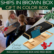 SereneLife Premium Bathtub Tray Caddy with Gift Box and Bow Set, Expandable Bath Tray, Unique House Warming Gifts for Mom, Women, Wedding, Anniversary, Bridal Shower, Fit for All Tub - Classic