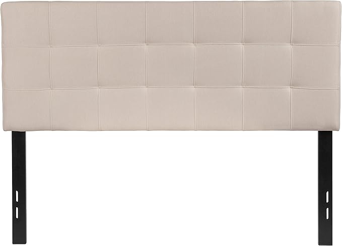 EMMA + OLIVER Quilted Tufted Upholstered Full Size Headboard in Beige Fabric