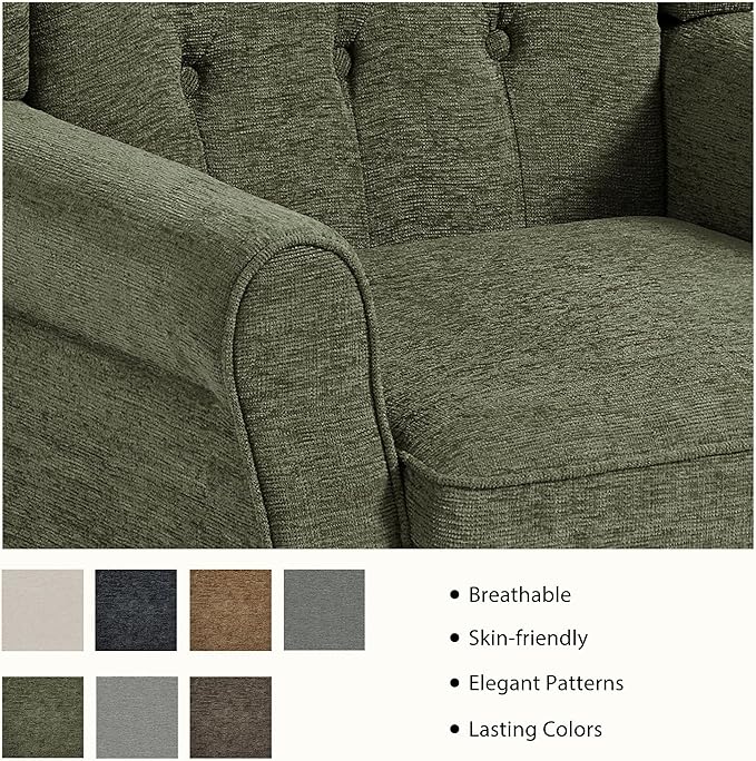 Lumibee High Back Accent Chair,Upholstered Wingback Armchair with Solid Wood Legs for Small Spaces,Comfy Single Sofa Chair for Living Room,Bedroom,Office-Green