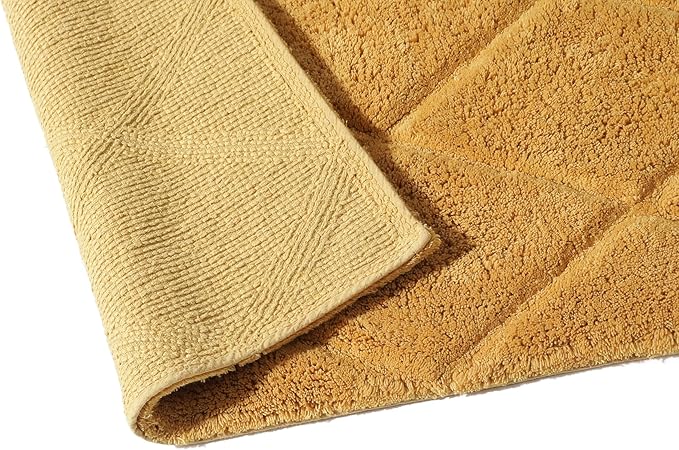 Organic Cotton Bathroom Rug, Luxury Non Slip Ultra Soft & Water Absorbent Bath Mat | Diamonds Design Premium Bath Rug | Perfect for Tub & Shower, Toilet Floors, Door Mat (36"x24", Yellow Ochre)